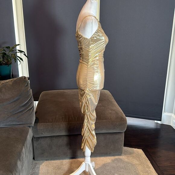 Women’s Gold Bodycon One Shoulder Lightweight Party Cocktail Prom Dress Size S - Picture 3 of 8